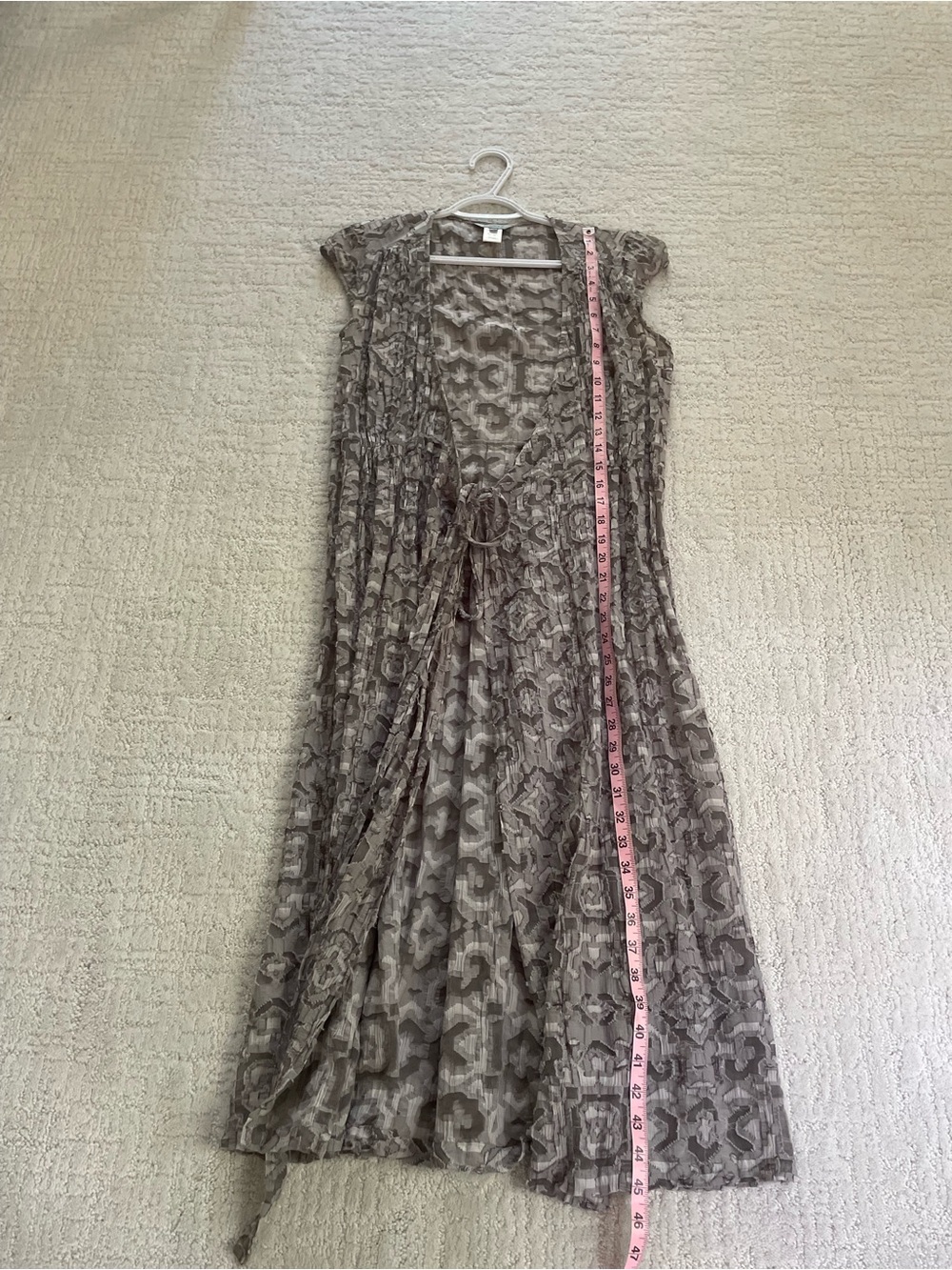 Vintage Jigsaw Gray 2-Piece Dress Textured Duster Front Tie 100% Silk Slip 10 - Picture 6 of 10